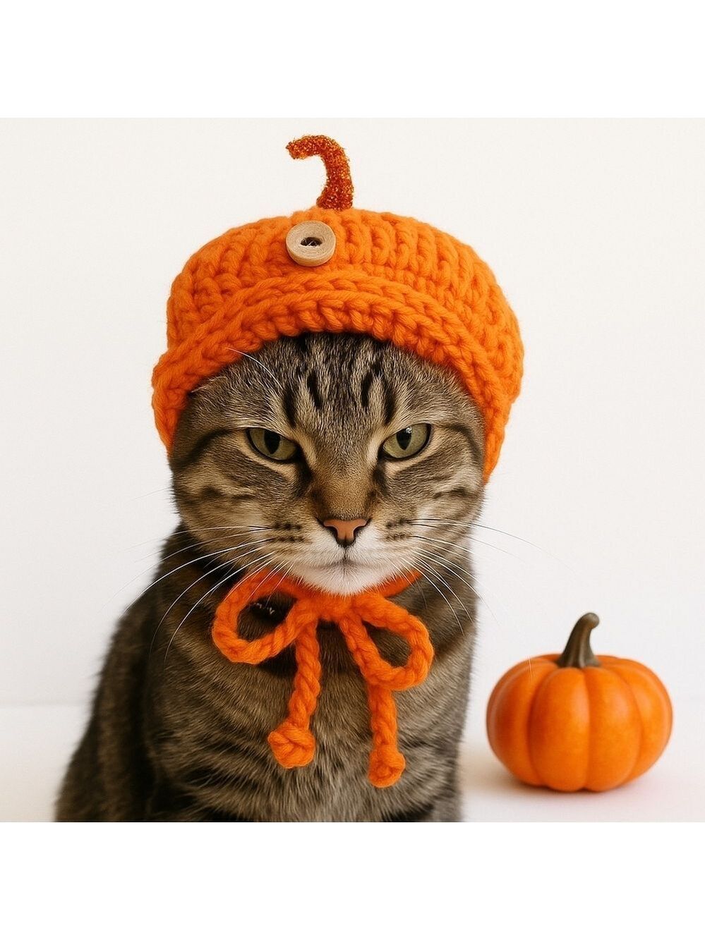 Handmade Crochet Pumpkin Hat Cat Dog Orange Acrylic